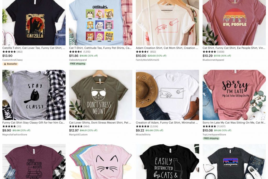 Etsy "funny cat shirt" search results