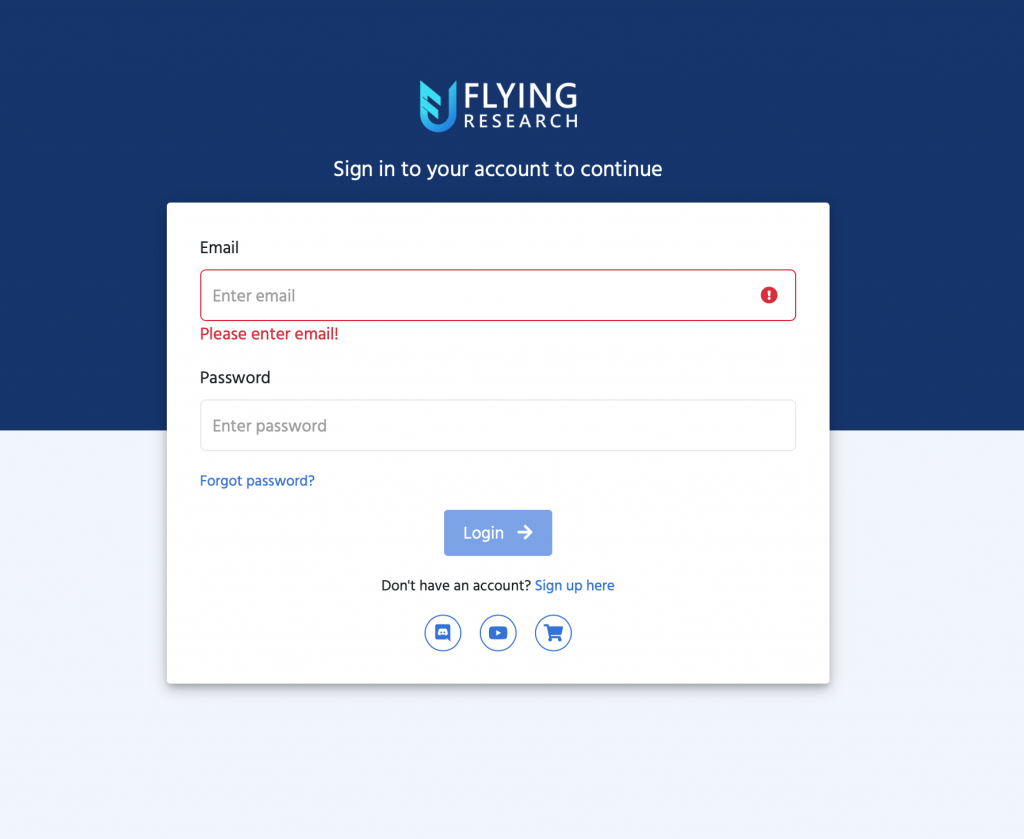 Flying Research Login & Homepage